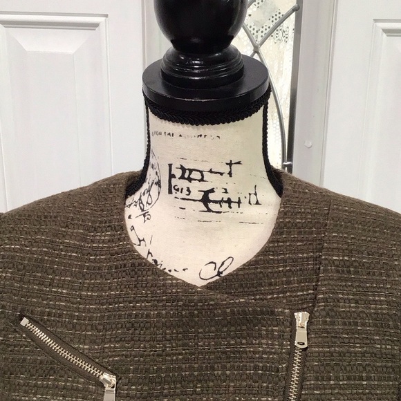 🆕H&M Olive Tweed Zip Front Top Blazer Long Sleeves Size S P2P 17” - Picture 4 of 12
